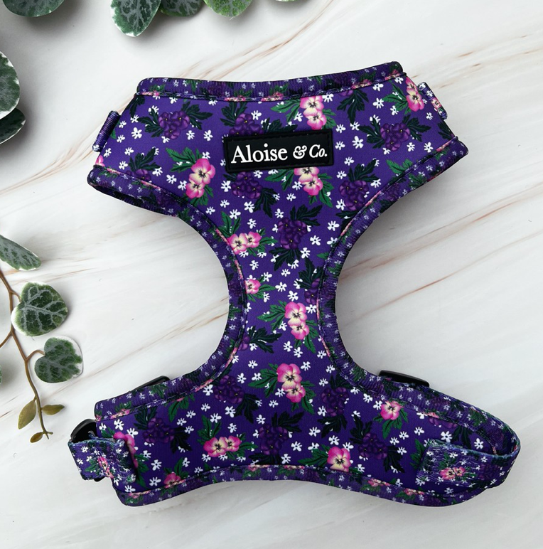Adjustable Dog Harness - Purple Pansies
